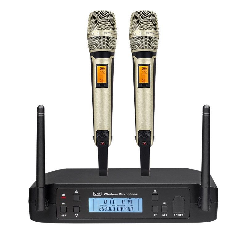 跨境U段红外对频金属o无线麦克风一拖二电视KTV电脑唱歌动圈麦话