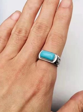 【漫雪】aS925银镶嵌仿绿松石戒指戒面高级感复古时尚复古