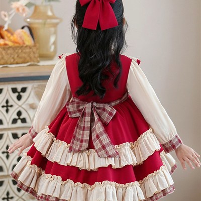 现货洛丽塔女i童2024新款红色洋气生日蓬蓬裙子女宝宝lolita裙