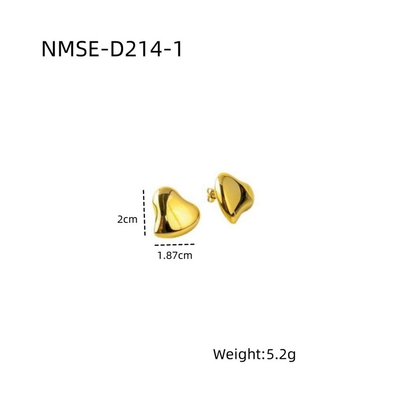 欧美网红流行18K金不规则爱心耳钉女G 个性光面不锈钢心形耳环耳
