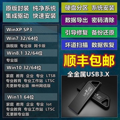 兰科芯D系统优盘全金属量产盘电脑重装纯净7/8.1/10/11韩日英繁