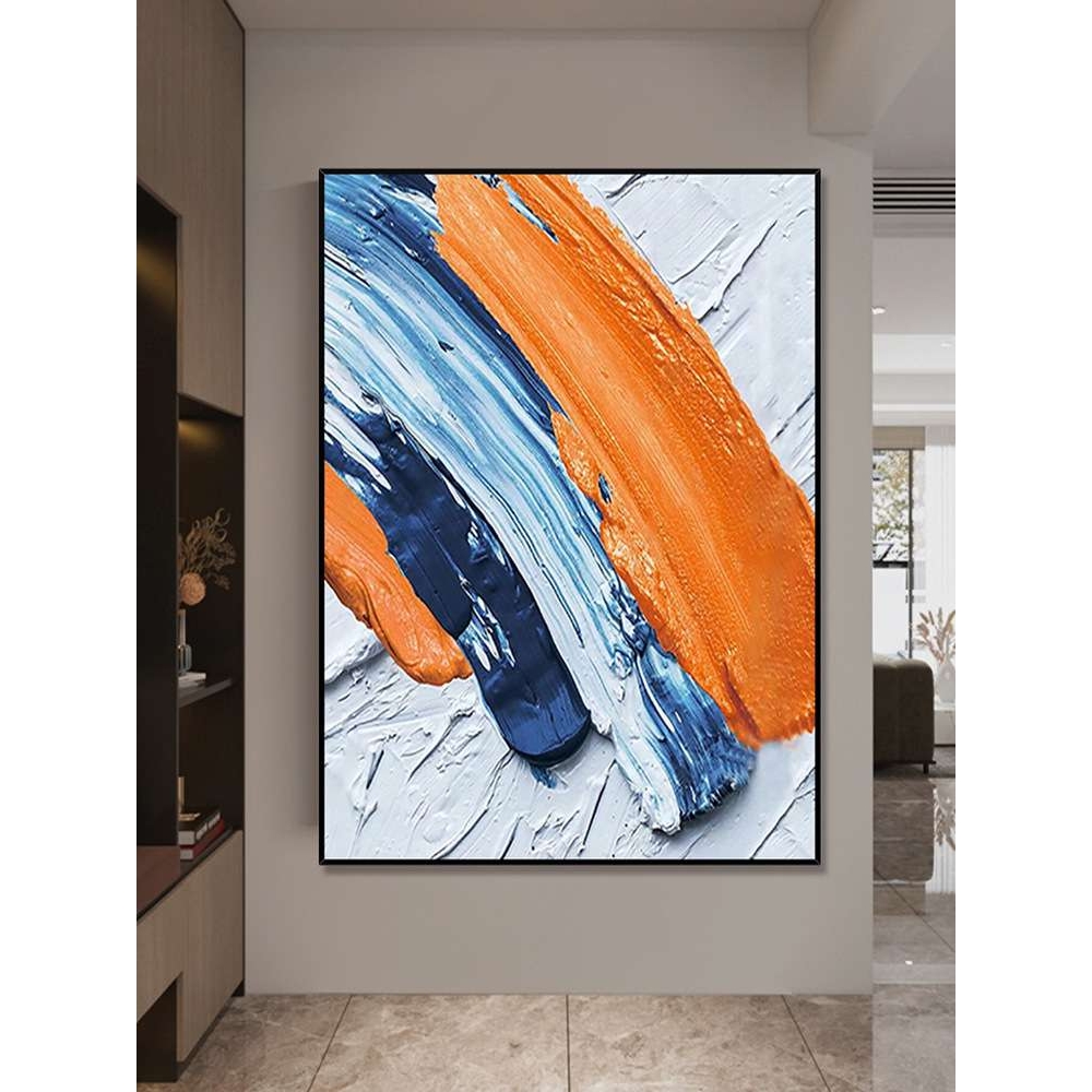 纯手绘油画抽象肌理画橙色块立体玄关装饰画现代客厅大幅落地挂画图片