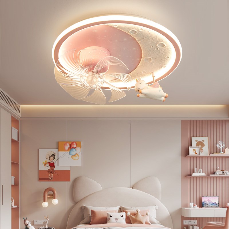 儿童房风扇灯男女孩卧室全光谱护眼宇航员独角兽360度摇头吸顶灯