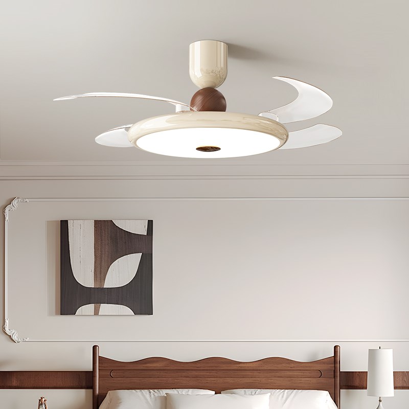 奶油风隐形风扇灯餐厅灯中古卧室电扇灯现代简约全光谱护眼吊扇灯