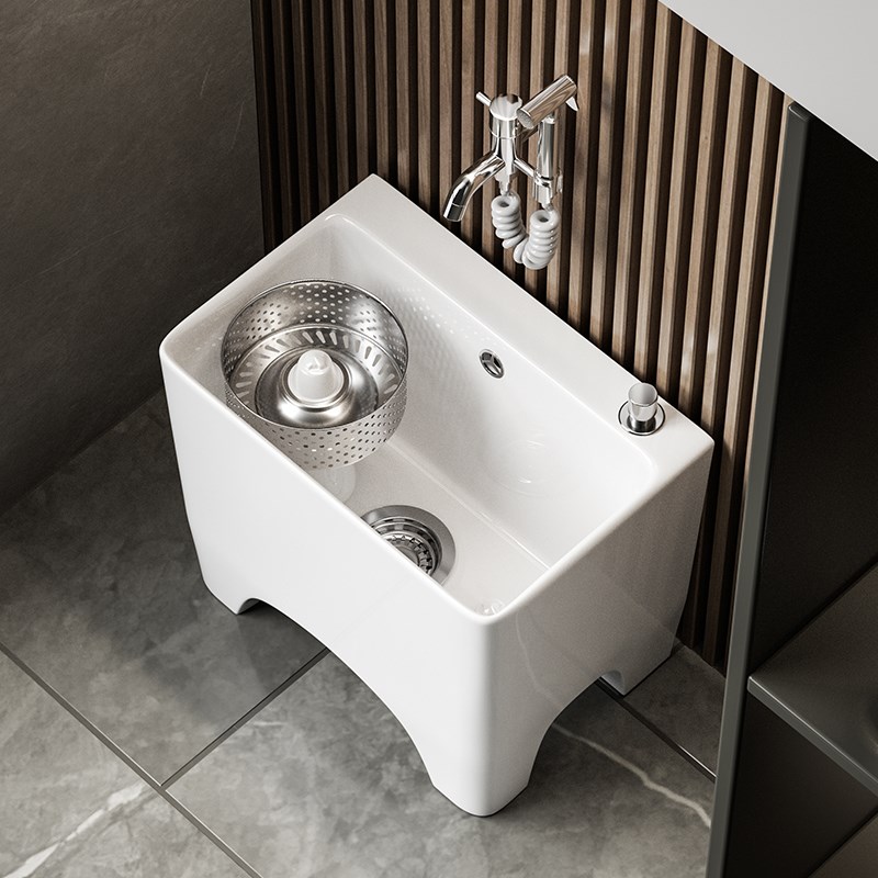 缪特阳台双驱动家用洗拖把池高脚墩布I池拖盆池陶瓷防溅水拖布池