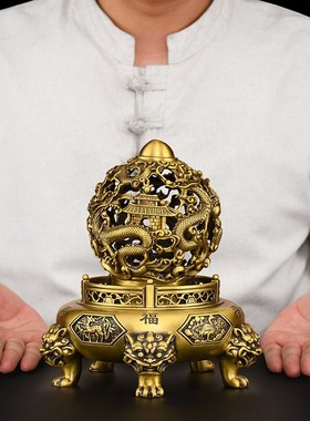 黄铜九转乾坤鼎摆件九龙戏珠青龙鼎工艺品客厅办公室店铺开业礼品