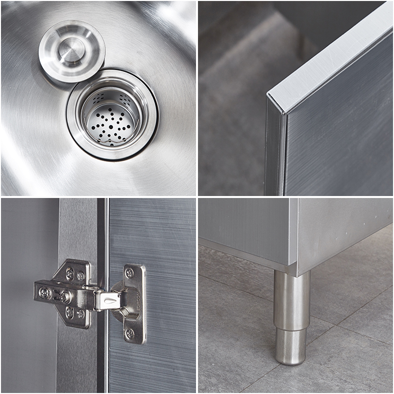 整体不锈钢厨房橱柜灶台柜一体家用储物碗柜租房用厨房柜子经济型