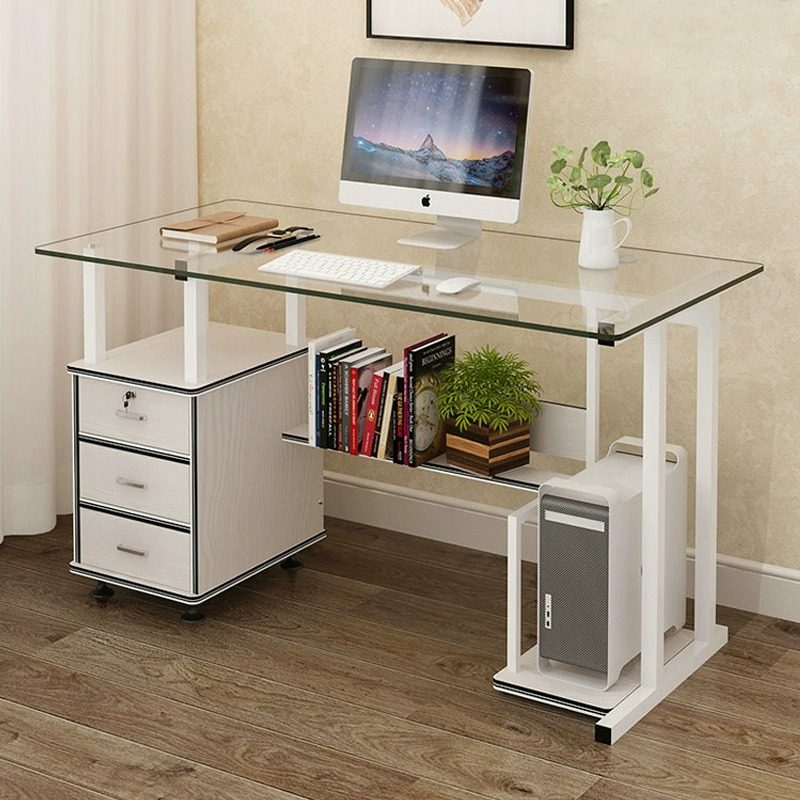 电脑桌台式家用现代简约钢化玻璃桌子办公桌学生书桌办公桌卧室桌