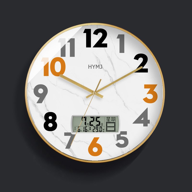 现代简约钟表挂钟客厅静音钟挂墙日历家用时尚2023新款时钟电波钟
