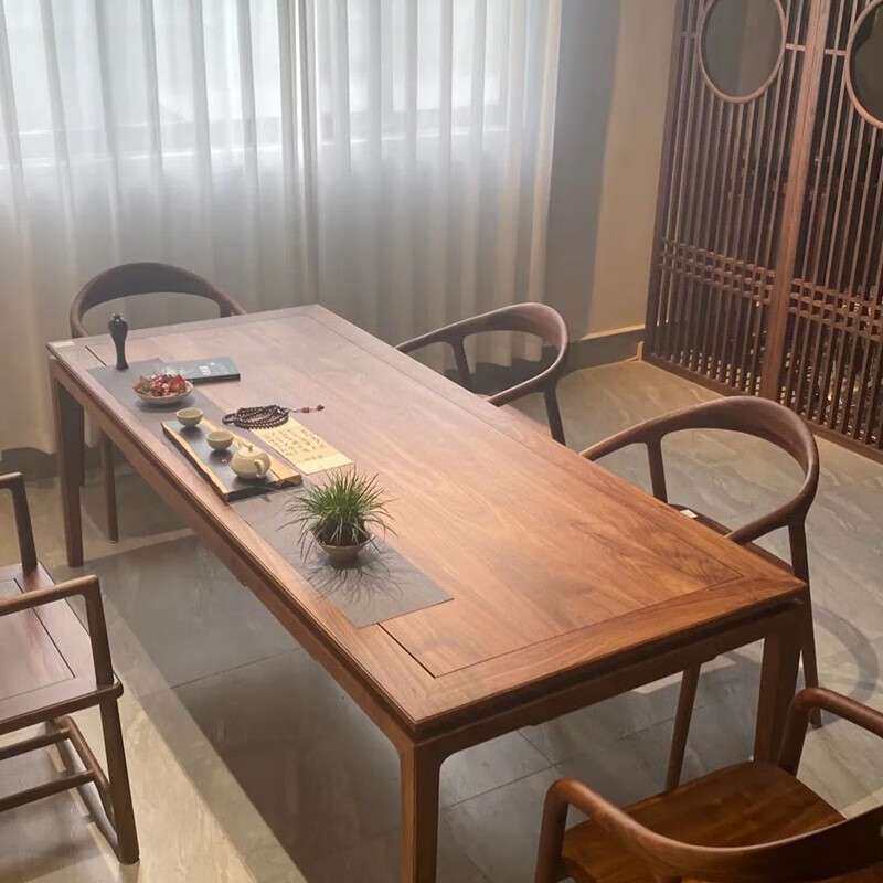 新中式榆木书桌实木办公桌简约禅意书法画桌家用中式茶桌椅组合