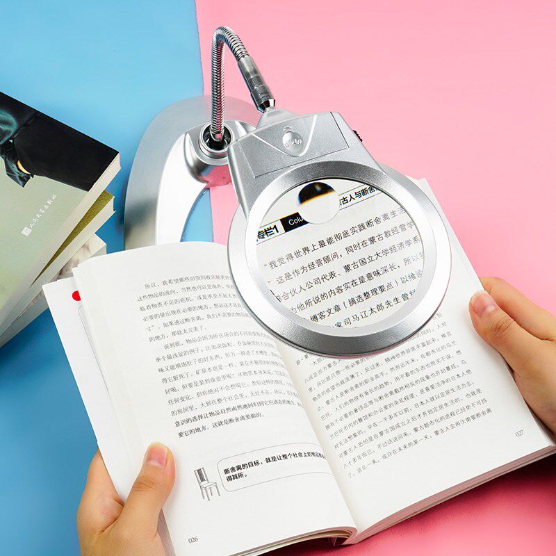 台式放大镜带灯高清老人日阅读电子本脑维修钟表看手机便携式