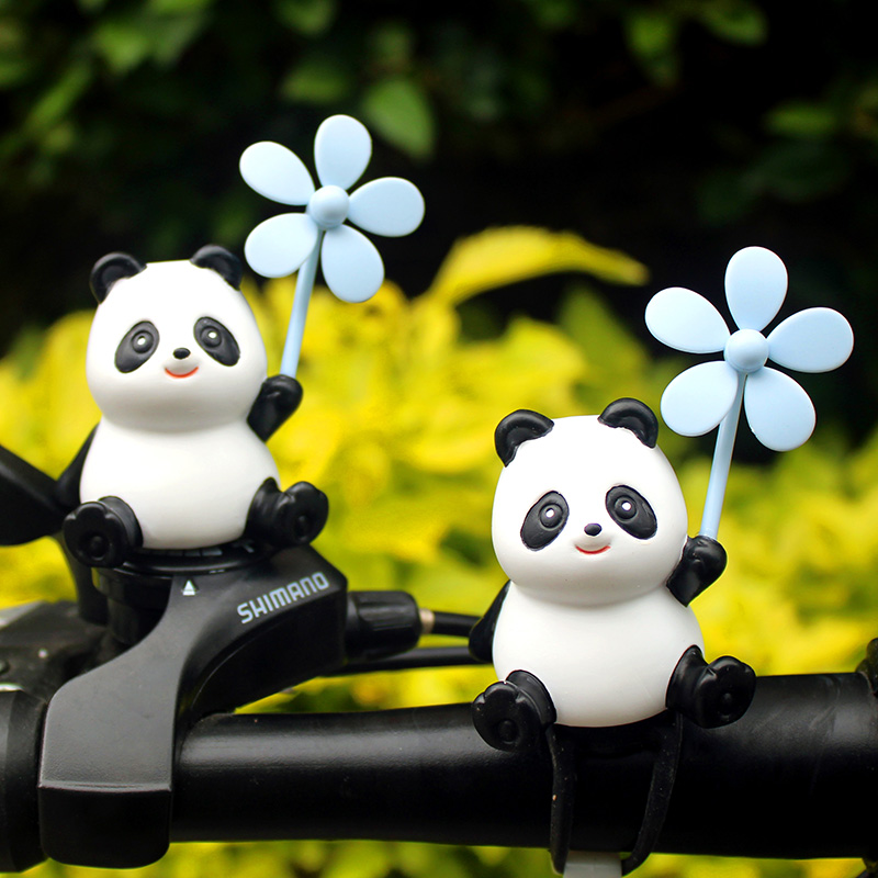 创意可爱小熊猫风车竹蜻蜓电瓶自行汽车载电动摩托装饰送闺蜜礼品