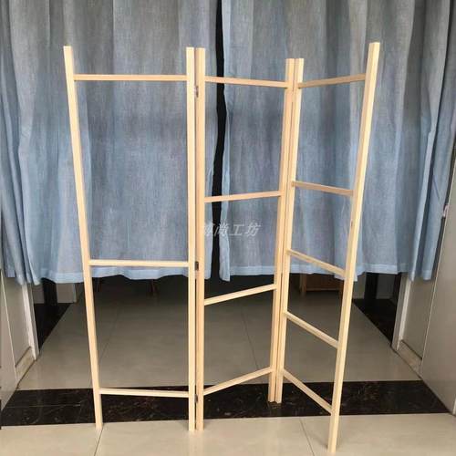 包邮实木框组合装饰木架折叠屏风绳编框现代简约饰品环保展示挂架