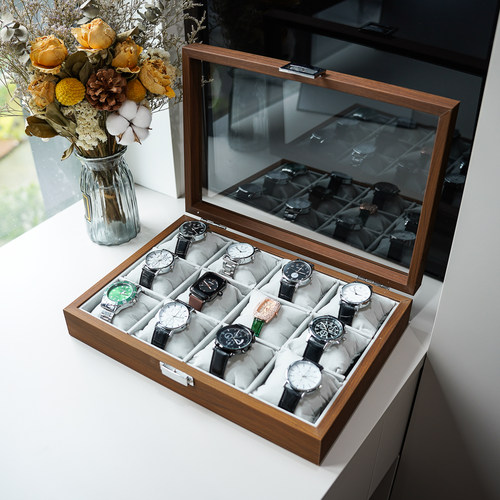 高档胡桃木纹12位手表收纳盒