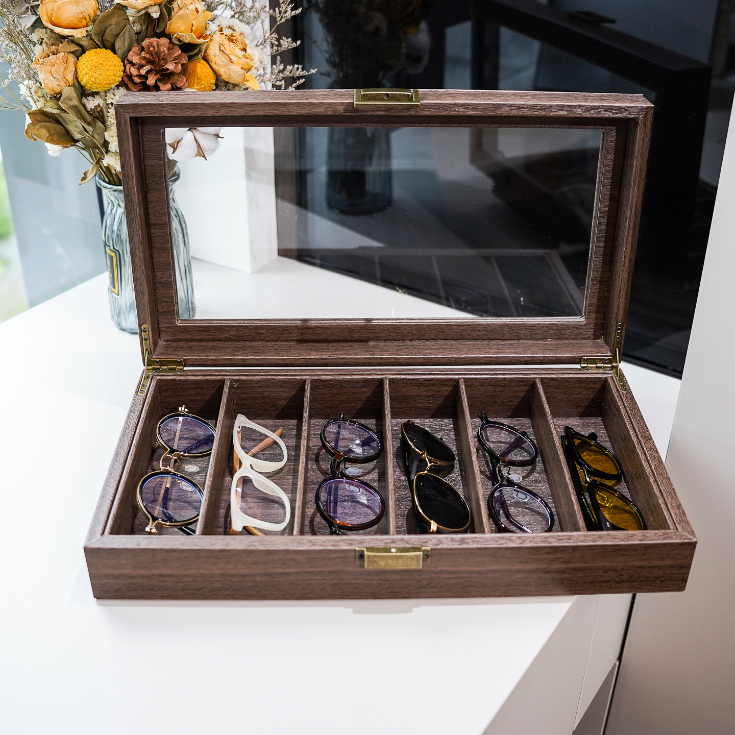复古木纹皮眼镜盒墨镜收纳盒