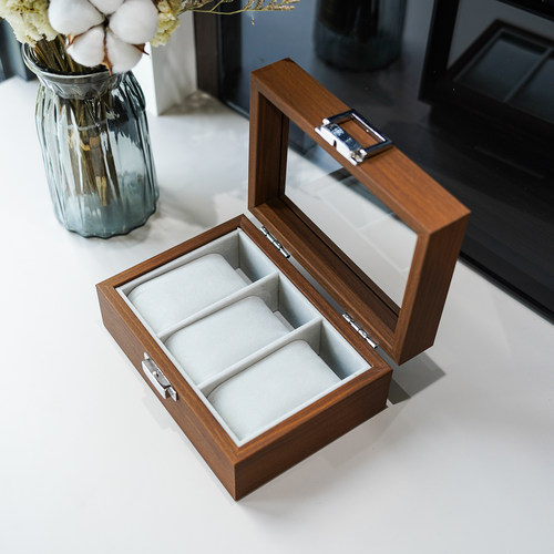 时尚3位机械腕表木质收纳盒