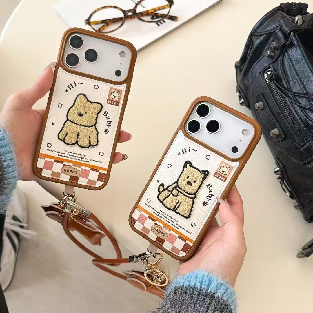 秋冬皮质可爱趣味毛绒西高地适用iPhone17ProMax手机壳苹果16pro新款14pro硅胶软边15创意情侣ip14防摔保护套