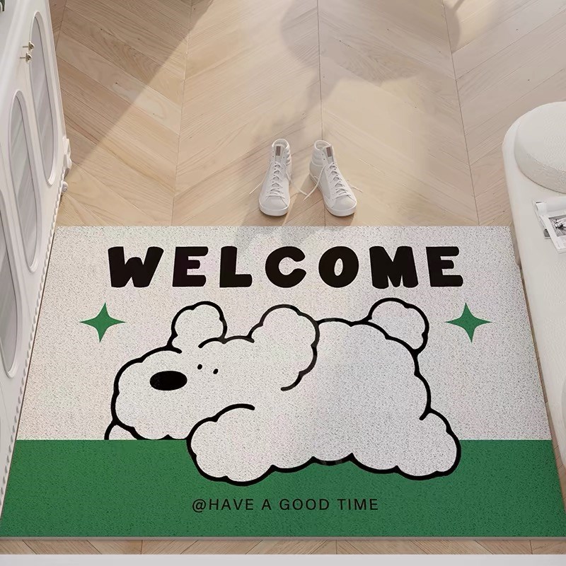 INS卡通小狗丝圈地垫可爱家用入户玄关脚垫刮泥蹭土门垫超耐脏加
