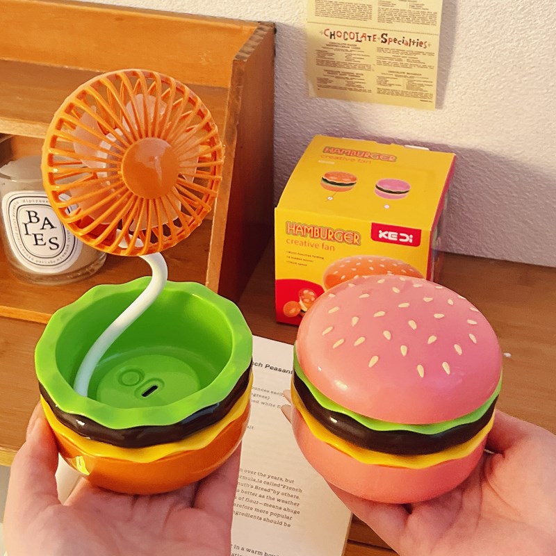 生日礼物汉堡小风扇USB充电式办公室宿舍桌面静音父亲节毕业礼物