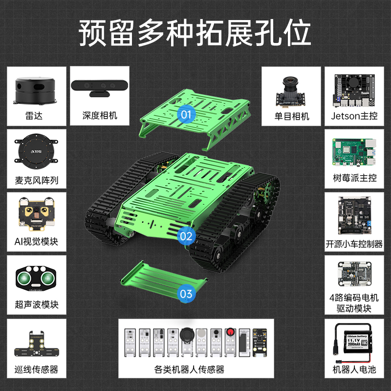 坦克底盘 智能小车 履带车底盘 机器人底盘 含金属电机 带编码器