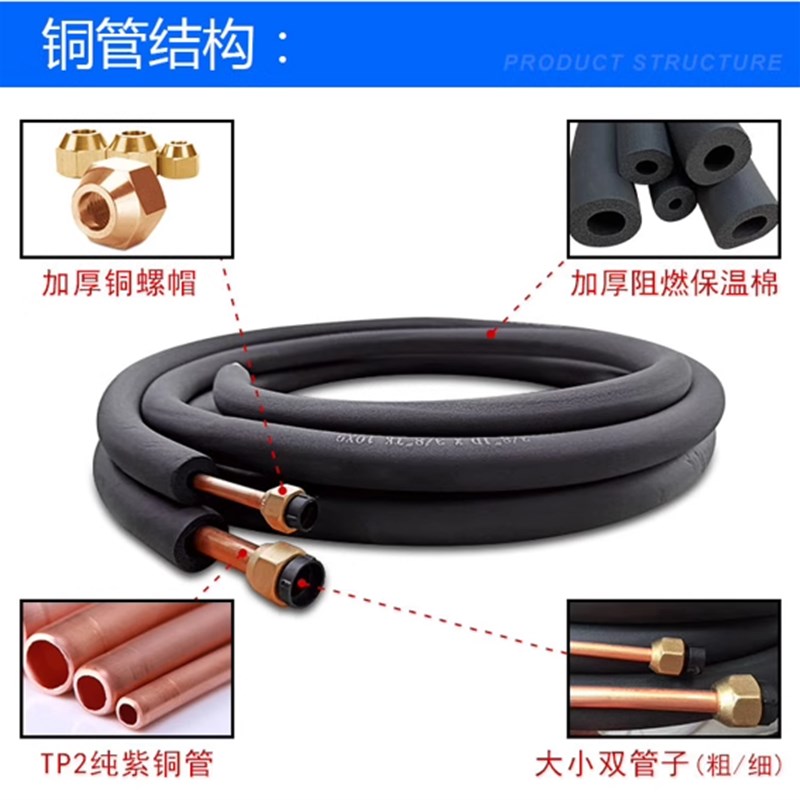 空调铜管连接管加厚纯紫铜管成品1匹1.5匹2P3p家用定变频加长通用