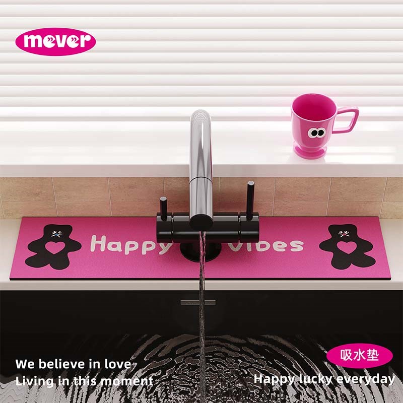 可爱小熊厨房水龙头吸水垫卫生间浴室洗手水池吧台面窄边垫硅藻泥