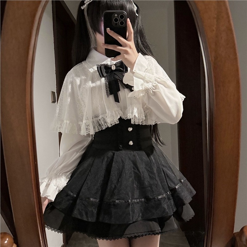 氛围元气失序法则蕾丝斗篷上衣蕾服套装裙两件套日常轻lo裙子甜美