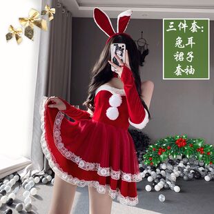 圣诞服装女COSPLAY万圣节兔女郎性感红色战袍新年装可爱圣诞套装