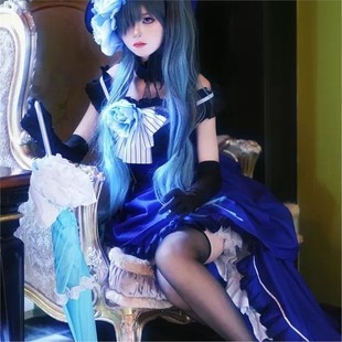 cosplay服黑执事『夏尔/少爷女装礼服蓝色版知更鸟洋装COS』