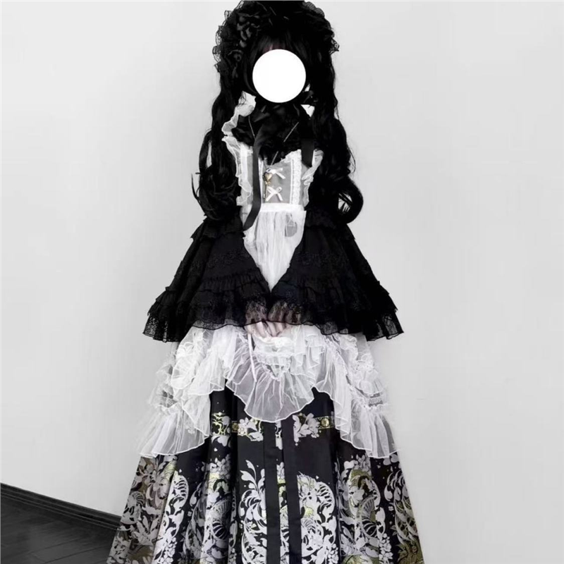 汉洋折衷哥特风明制交领琵琶袖马面洛丽塔秋冬套装马面裙洛丽塔