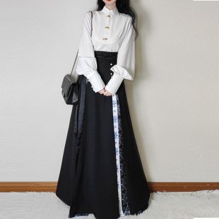 唐柒安原创汉服日常24通勤中式立领套装马面改良两件套国风黑色女