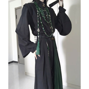 26春季套装国风刺绣琵琶大袖盘扣黑衬衫男女汉元素中式立领上衣