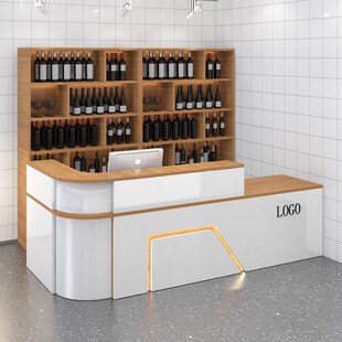 酒柜一体转角吧台发光弧形现代餐饮店前台柜饭店收银台