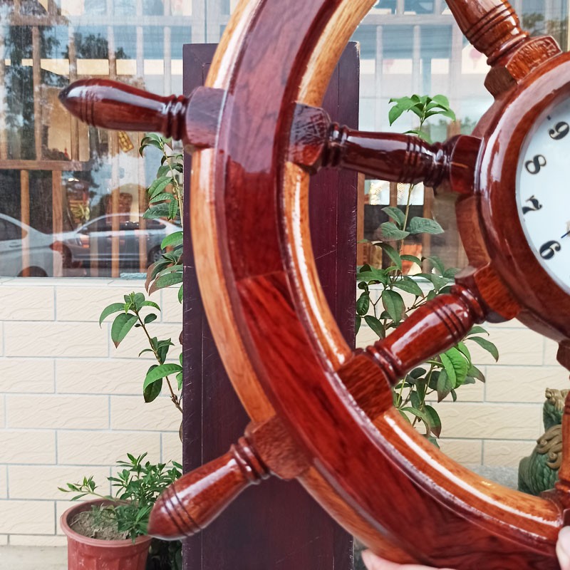 红木实木挂钟客厅家用时尚高档欧式个性创意潮流大气钟表海船舵形