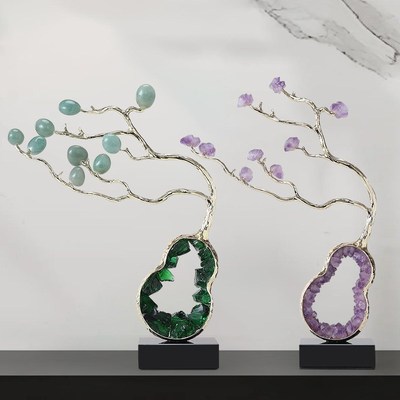 紫水晶葫芦摆件轻奢招财玛瑙石客厅电视柜玄关装饰高级感乔迁新居