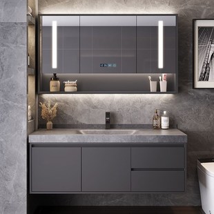 105 新款 115CM卫生间洗漱洗手池 岩板热弯一体浴室柜组合75