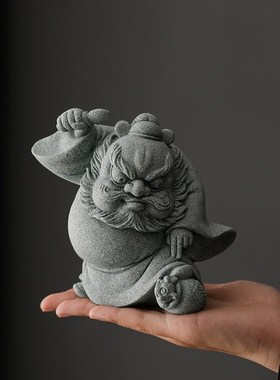 创意青砂石天师钟馗摆件客厅办公桌面茶室茶宠茶玩鱼缸造景装饰品