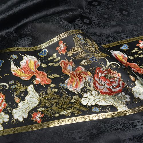 鱼戏芙蕖妆花织金马面裙布料黑色多彩汉服布料提花面料春秋玉猫家