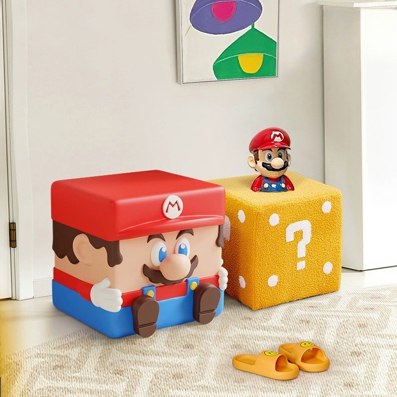 卡通马里奥落地摆件客厅玄关门口换鞋凳儿童矮凳家用创意蘑菇凳子