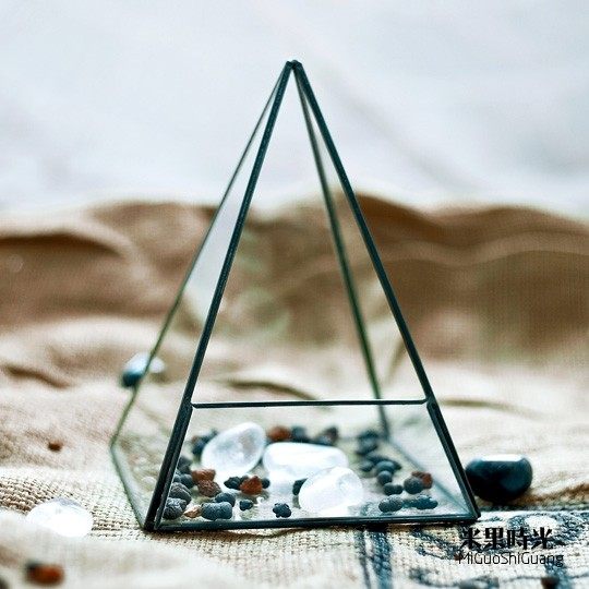 永生花多肉植物玻璃花房 微景观金字塔形花器 桌面空凤装饰花房
