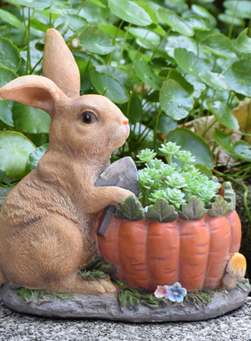 兔子花盆摆件创意装饰庭院花园阳台落地雕塑花缸家居布置工艺摆设