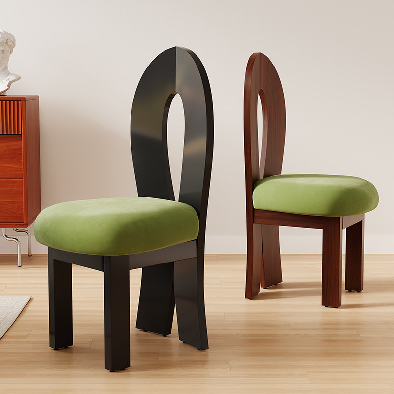 中古餐椅家用实木钥匙人鱼椅侘寂风梳妆台化妆椅法式复古餐桌椅子