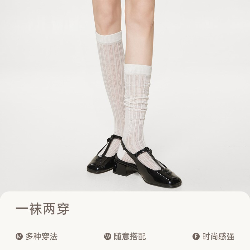 小腿袜子女夏季薄款无骨堆堆袜白色jk及膝长筒袜网眼透气夏天黑色