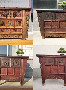 明清古旧家具酒店会所茶楼复古装饰摆件雕花二闷桌柜怀旧收藏老物