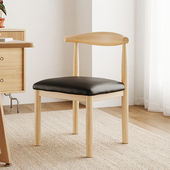 原木风椅子舒服久坐餐饮商用餐桌凳子靠背出租房餐厅牛角餐椅家用