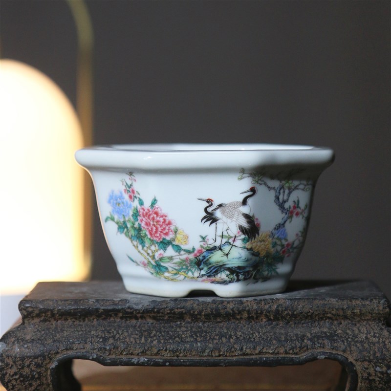 紫砂花盆陶瓷盆景盆六角形六方形小号微型多肉花盆彩绘桌面盆栽