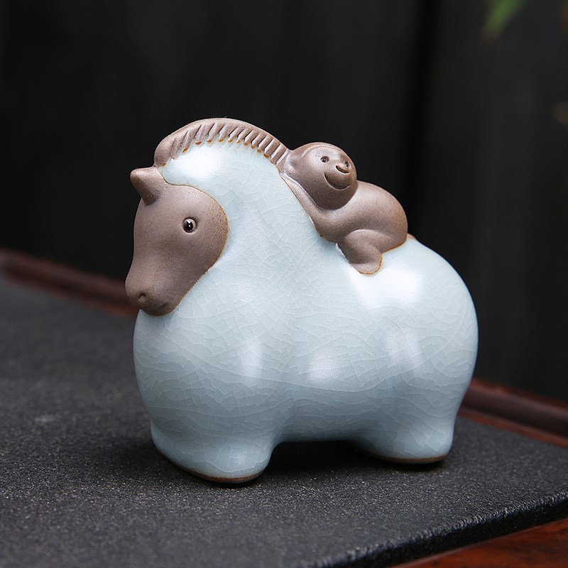 汝窑茶宠可养精品创意开片陶瓷可爱猴子马茶玩茶台茶具装饰小摆件