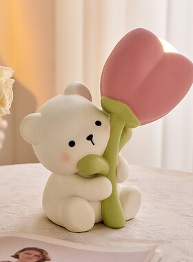 创意可爱郁金香小夜灯摆件宿舍卧室儿童房床头柜治愈系氛围装饰品