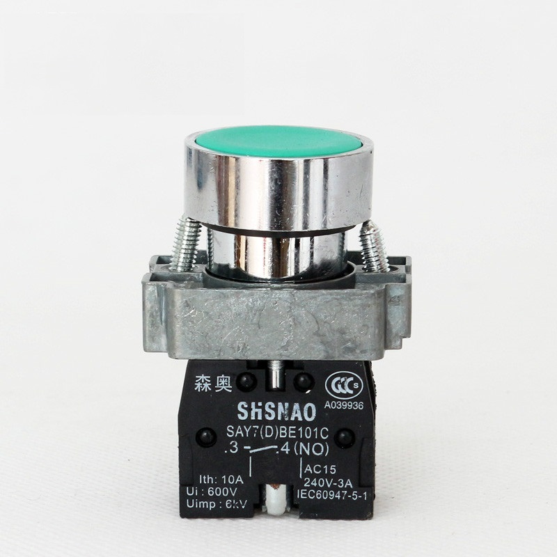 上海森奥 SAY7-D 启动按钮开关 XB2-BA35C 平头按钮开关 1开1闭