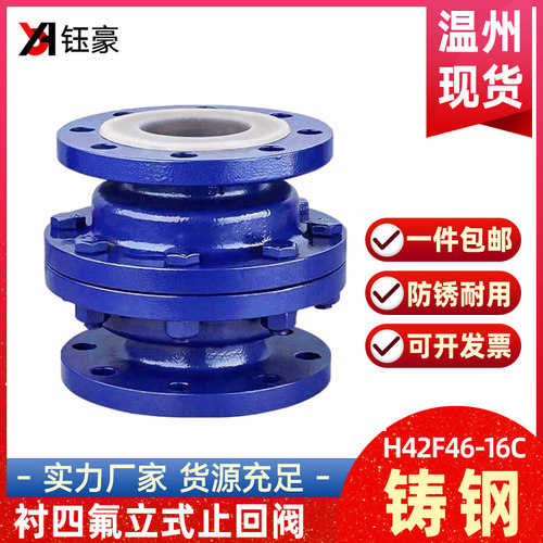 铸钢衬四氟立式止回阀H42F46-16C耐酸碱衬氟逆止单向阀门DN50 100